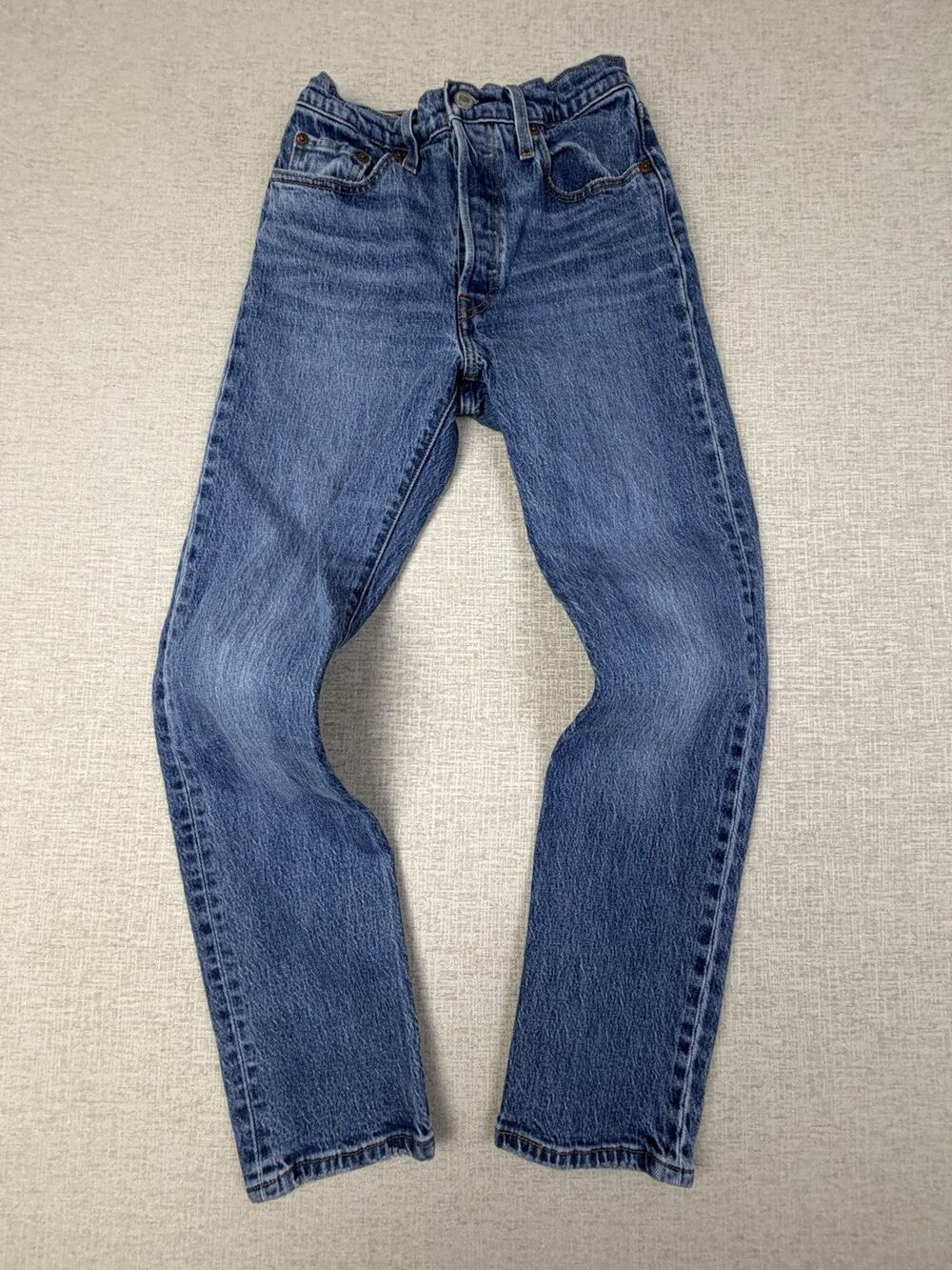 Levi’s 501 Skinny Women’s W24 Blue Button Fly Jeans 28 Inseam Stretch